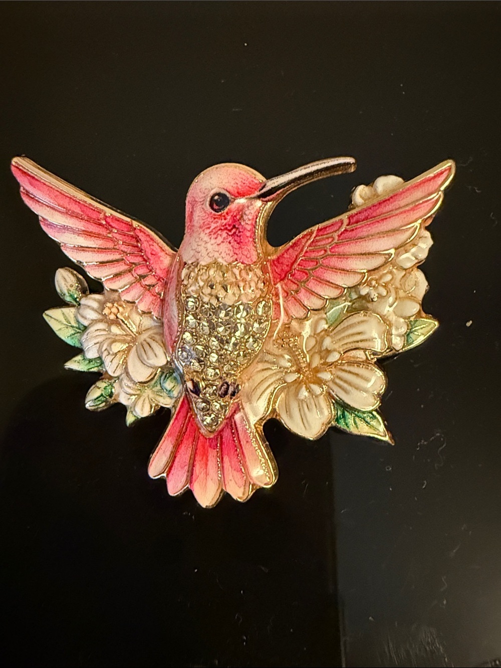 Pink Hummingbird Crystal Accent Brooch - Brand Unspecified